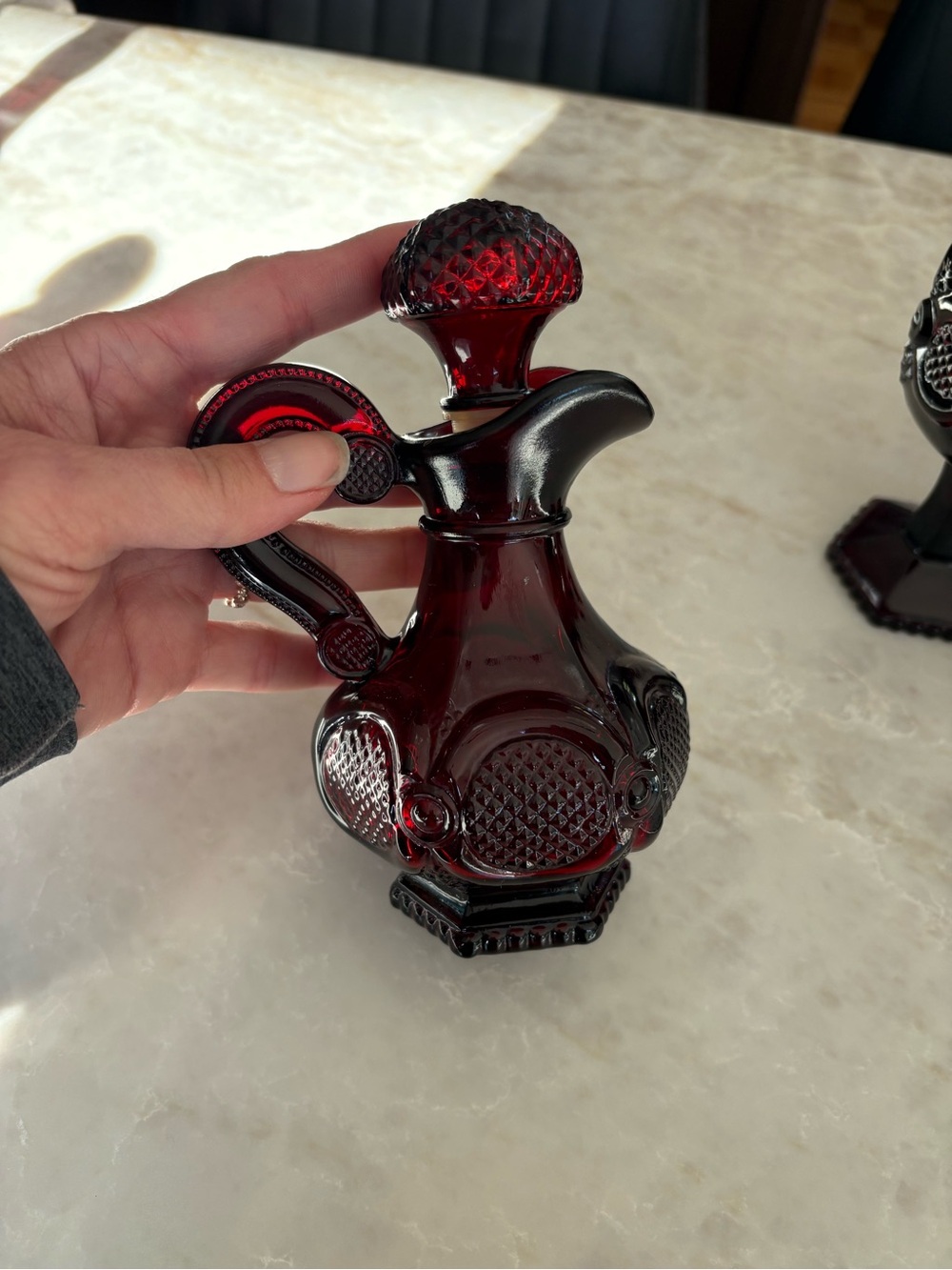 Vintage Avon 1876 Cape Cod Collection Cruet with Skin So Soft Bath Oil Full Ruby